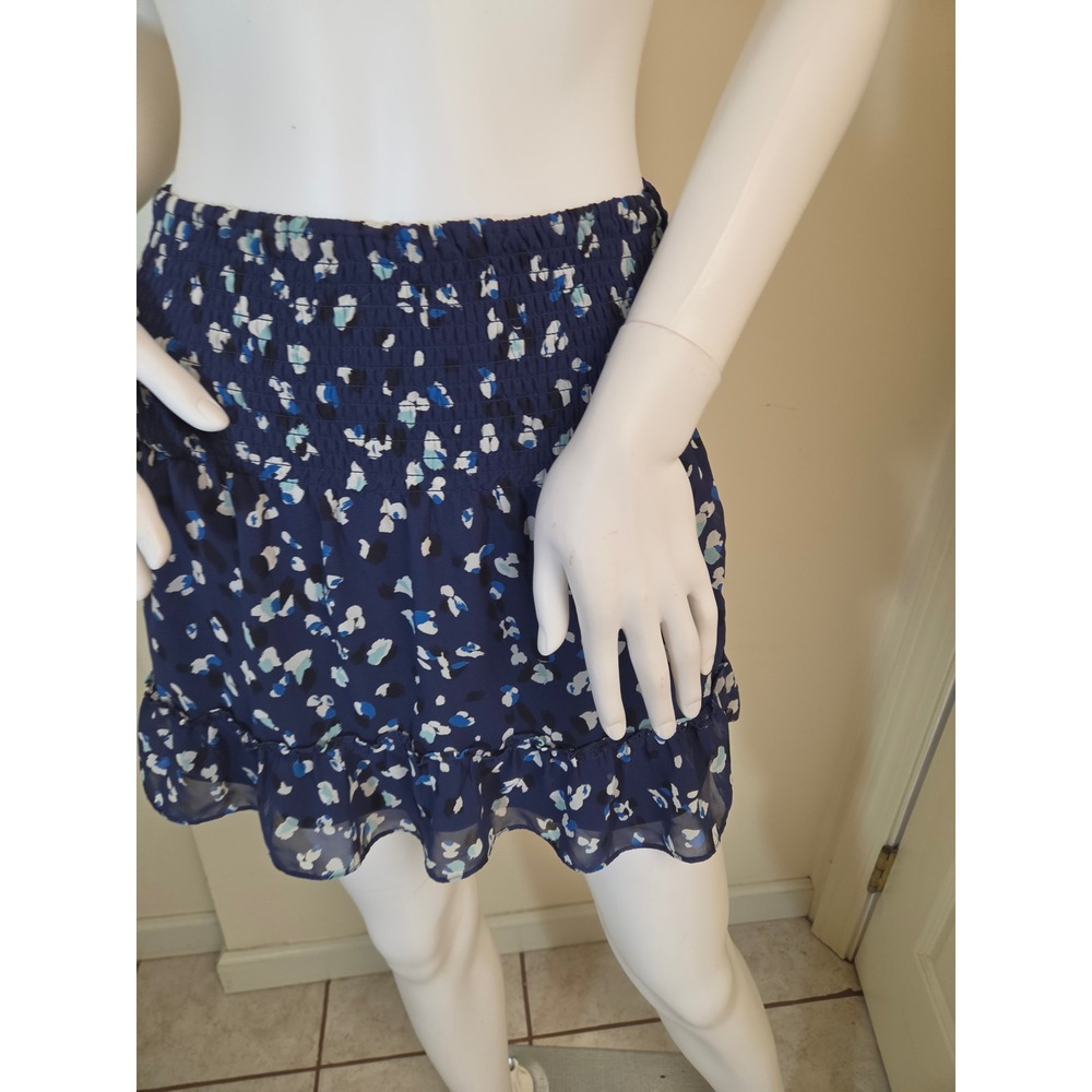 Aqua Women Navy Blue Abstract Floral Smocked Waist Ruffle Mini Skirt XS
